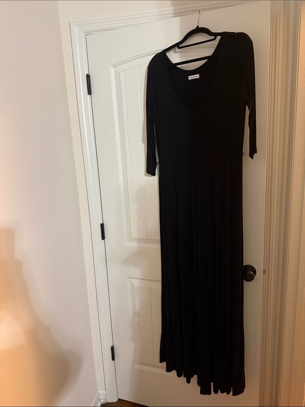 Calvin Klein Black V-Neck Three-Quarter Sleeve Maxi Dress